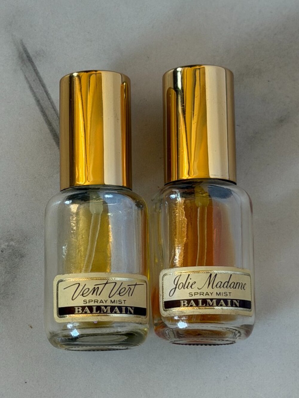 Vintage Balmain Vent Vert & Jolie Madame Mini Spray Mist Perfume Bottles